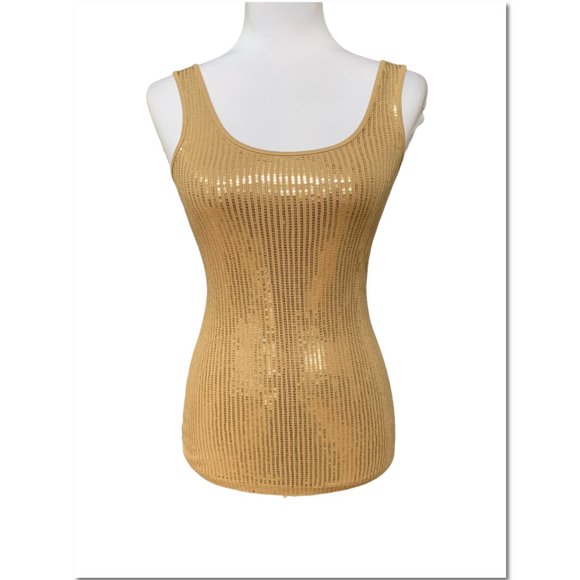 Express Tops - Express Sequin Tank Top Gold/Tan Size XS New